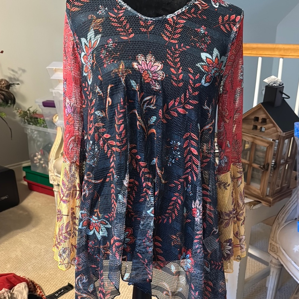 Adore Floral Mesh Tunic with Bell Sleeves